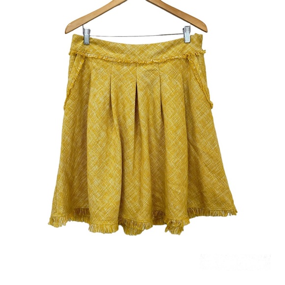 Anthropologie Maeve Buttered Tweed‎ Fringe Skirt Yellow Women’s Sz 10